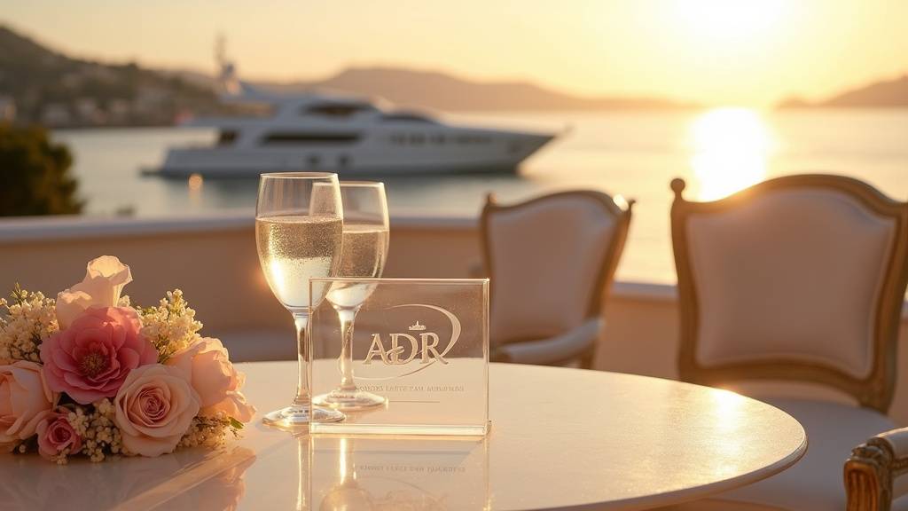 Vue aérienne de la Croisette à Cannes, avec des yachts et des lumières scintillantes