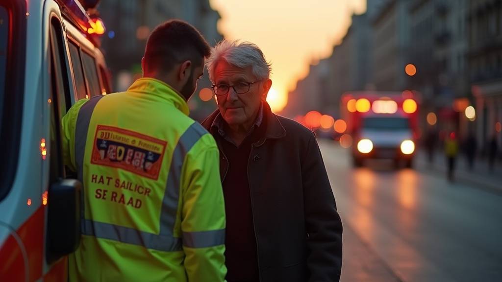 Ambulancier en intervention devant une ambulance SAMU