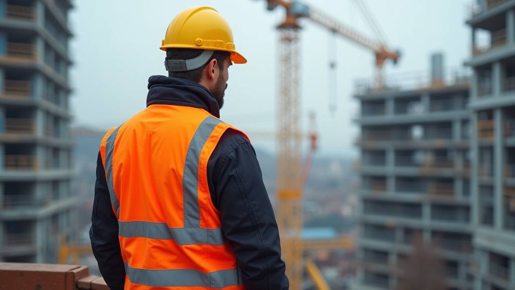 Grutier travaillant dans la cabine de la grue à 30 mètres de hauteur