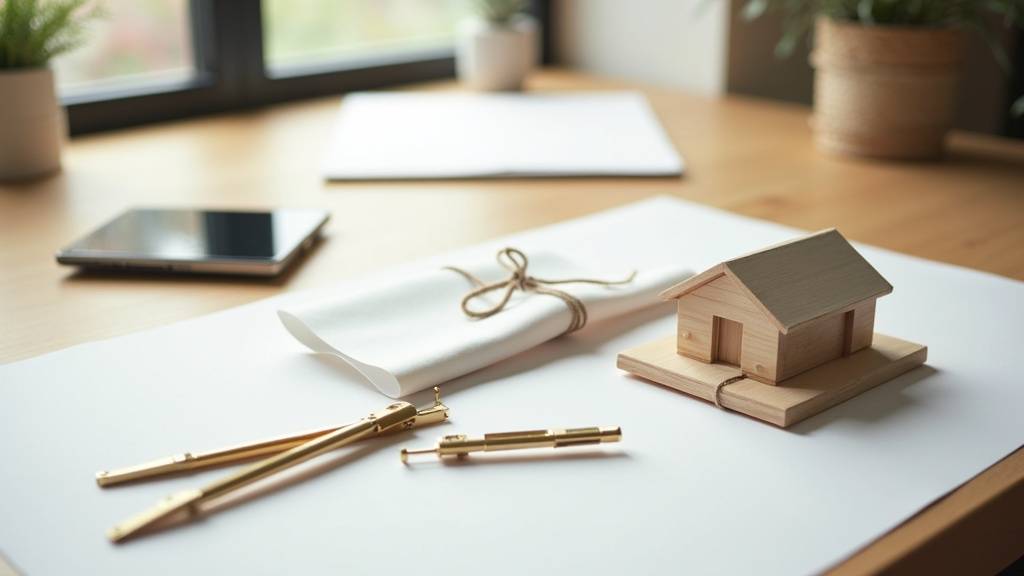 Architecte travaillant sur des plans avec maquette de batiment