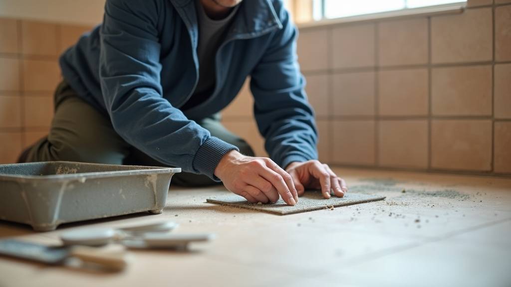 Carreleur mosaiste posant du carrelage sur un chantier