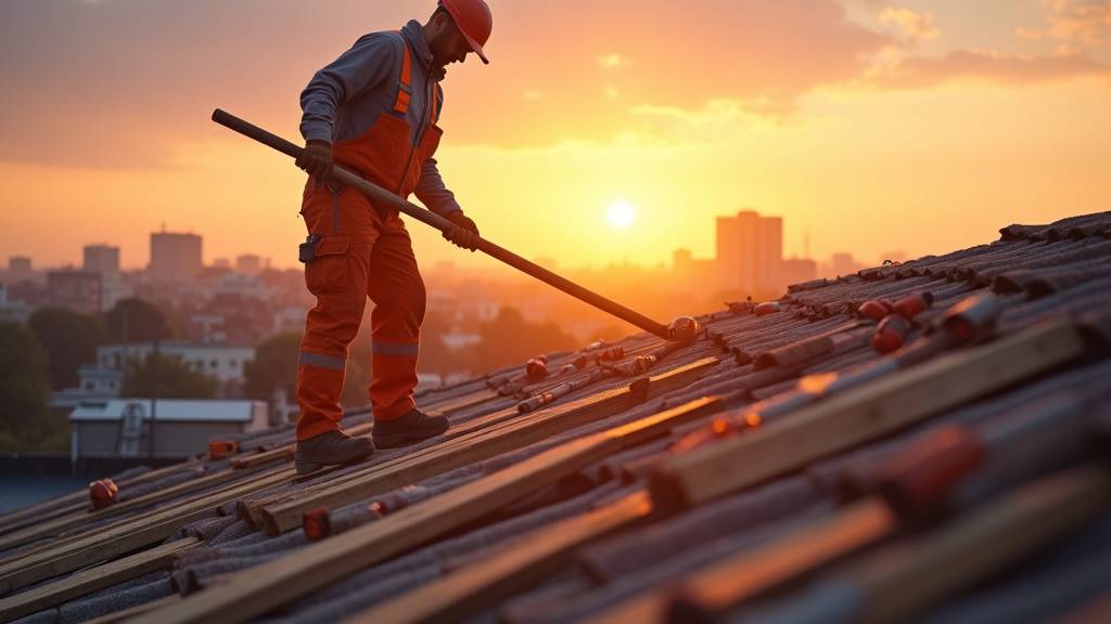 Couvreur travaillant sur une toiture en ardoise