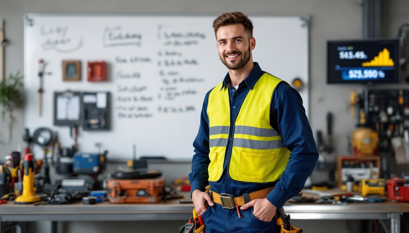 Électricien au travail sur un chantier en 2025