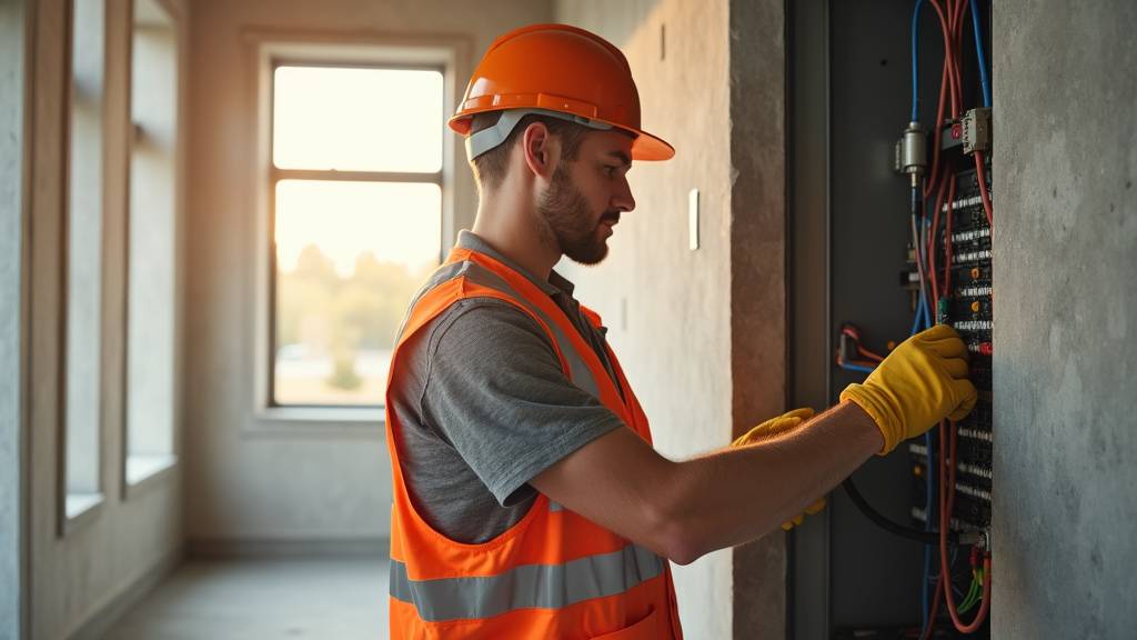 Electricien travaillant sur un tableau électrique