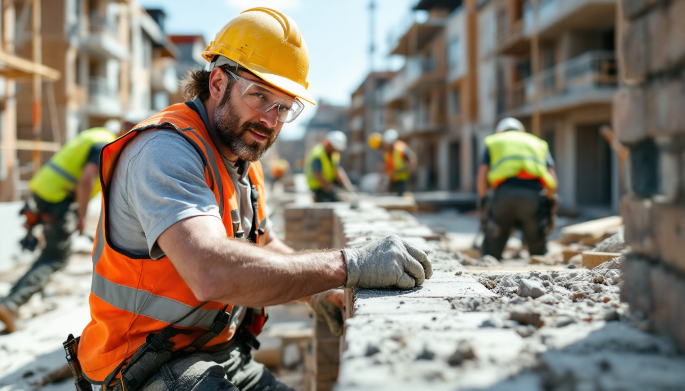 Maçon à l'œuvre sur un chantier en 2025