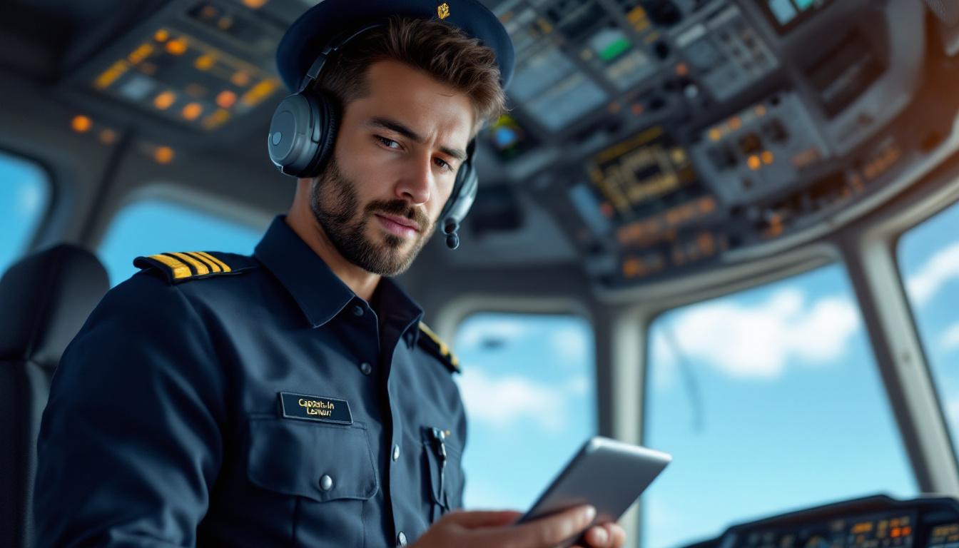 Pilote de ligne dans le cockpit d'un avion commercial