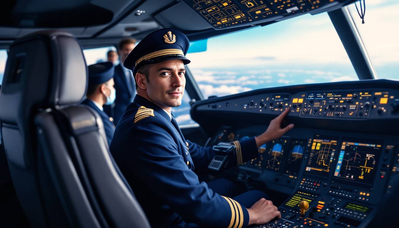 Pilote de ligne en cockpit moderne