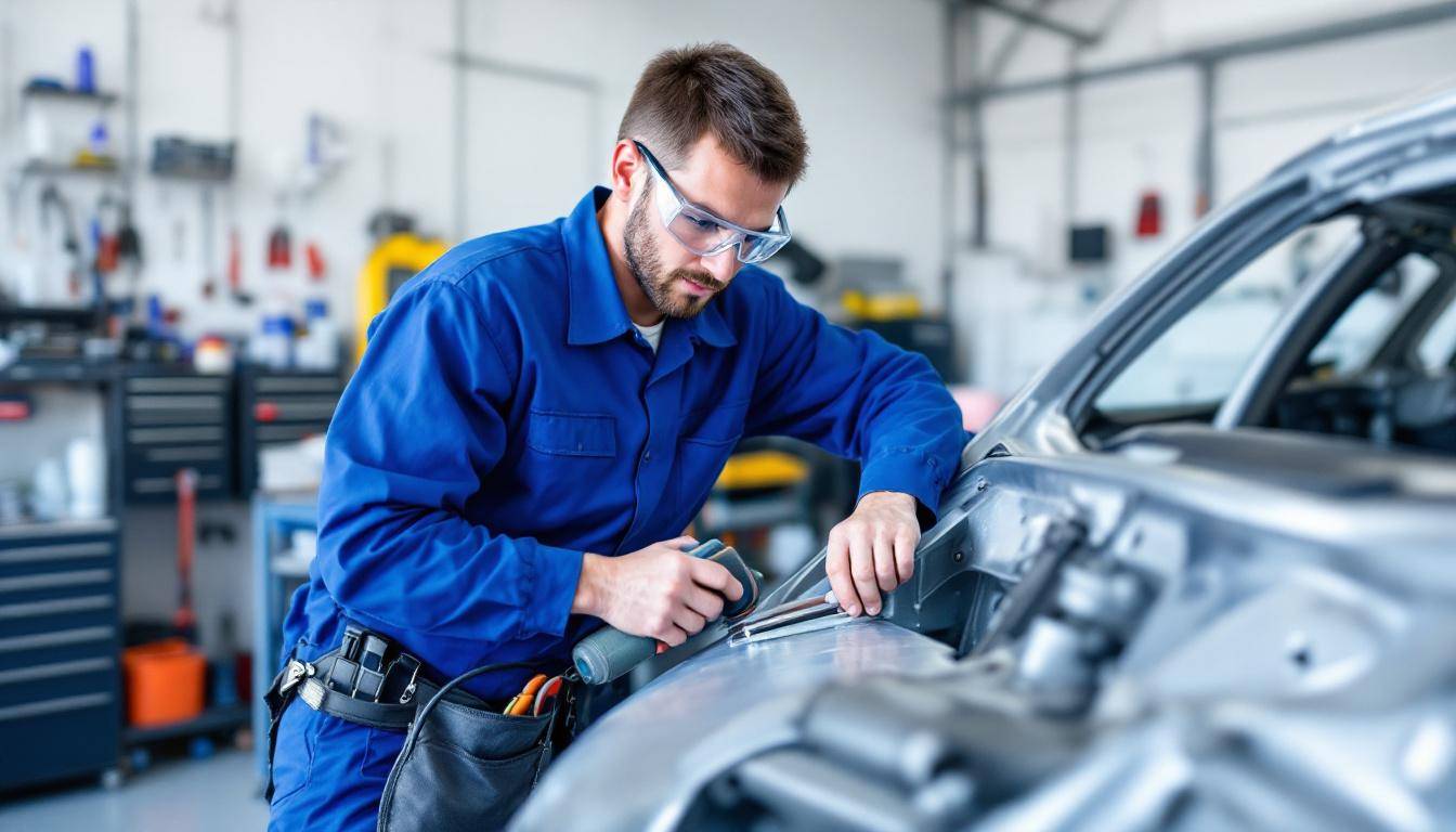 Mécanicien travaillant sur un véhicule électrique moderne